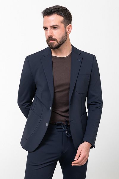 Mcr Plain Navy Blue Slim Fit Bag Pocket Mono Collar Stringed Men's Suit