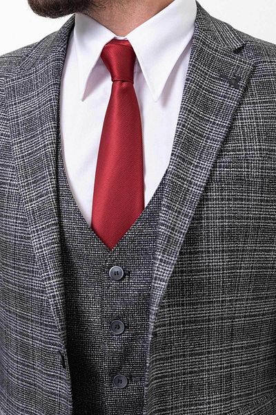 Mcr Plaid Slim Fit Combination Wool Men's Suit Black - 45259.23K