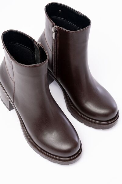 serkanseyyid 767-3020 Kahverengi Fermuarlı Kalın Topuklu Günlük Kadın Bot