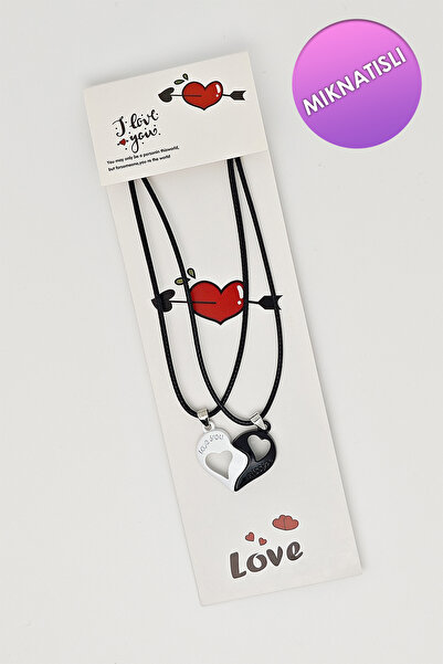 BearPear 2'li Mıknatıslı Love You Çift Kolyesi Birleşen Kalp 2'li Kolye