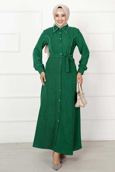 EBRUTESETTÜR Pearl Detail Shirt Collar Dress