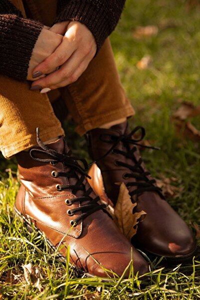 İNZE AYAKKABI Brown Genuine Leather Boots - Model Name Curie