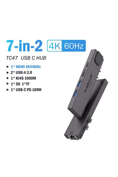 lemorele موزع USB Type C 7 في 2 Tc47 بمنفذ USB-C مزدوج إلى HDMI Rj45 USB PD 3.0 SD لمحول MacBook Pro Air