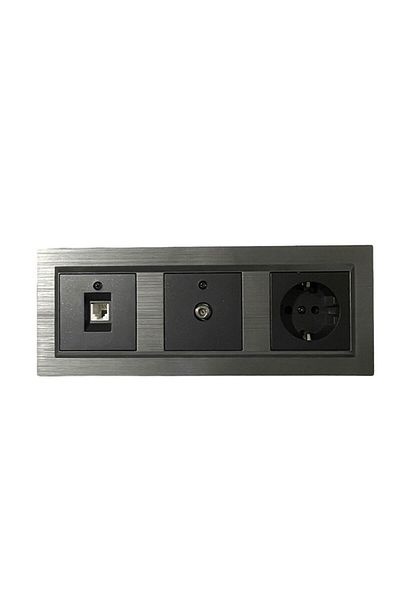 OVİVO 3-Piece Gray Quantum Magnetic Set - Grounded TV Socket, Satellite + Numeris Telephone Socket