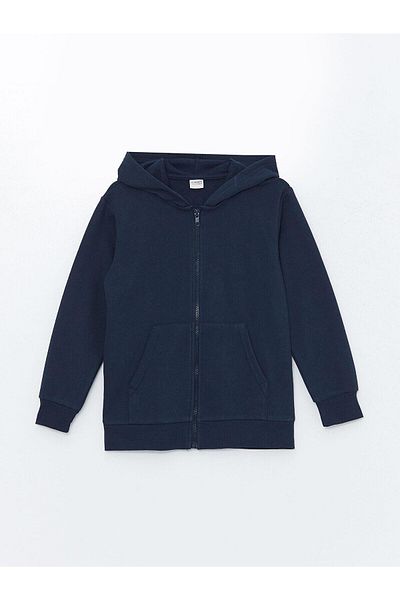 LC Waikiki Lcw Kids New Black Hooded Boy Zippered Sweatshirt