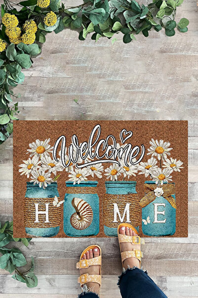 KARMAT Covoraș de bun venit acasă, covoraș cu model de flori, covoraș decorativ multifuncțional pentru interior și exterior