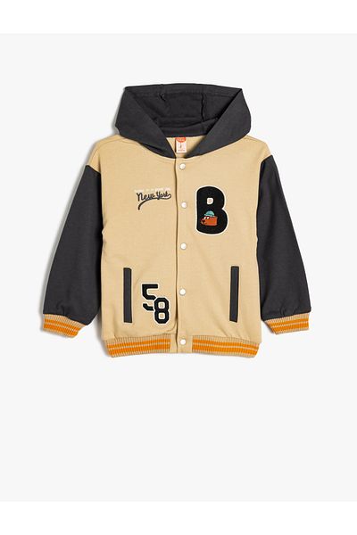 Koton Hooded Bomber Jacket Long Sleeve Pocket Snap Closure