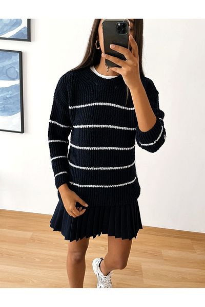 Jose Clothing Bethas Premium Yarn Striped Oversize Jesim Crew Deck Tricoturi Pulover