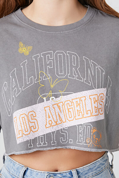 Forever 21 Los Angeles Baskılı Crop Tişört