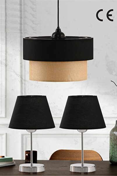 yamsan 3Lü Set Avize ve Komodin üstü Abajur