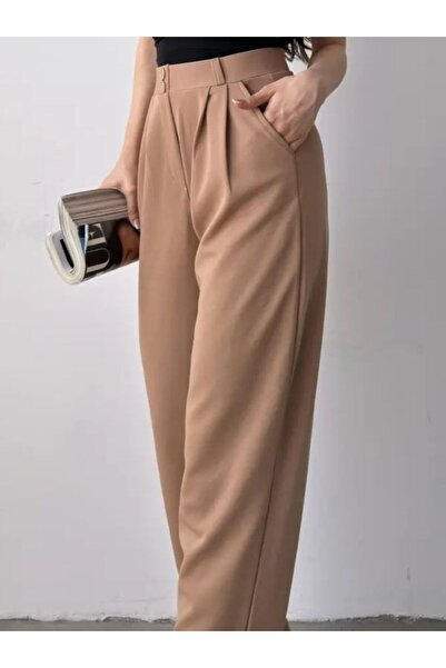 akkanatbutik Kadın Yüksek Bel Pileli Havuç Pantolon