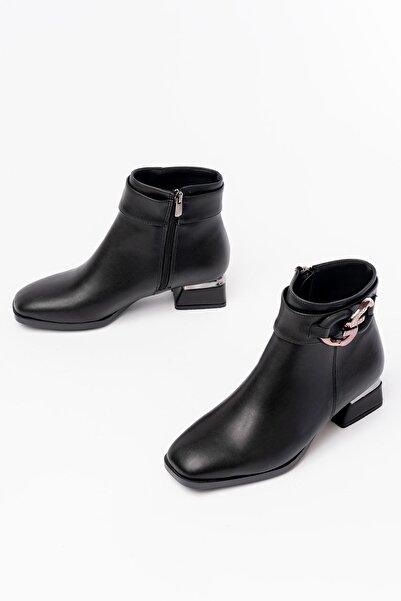 infon shoes creation RM-504 Siyah Toka Aksesuarlı Topuklu Fermuarlı Günlük Kadın Bot