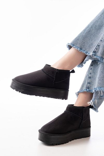 serkanseyyid Ndr-2850 Black Suede Fur Lined Winter Closed Toe Women's Casual Slippers