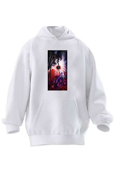 NMG TEKSTİL Λευκό εμπριμέ Unisex Premium φούτερ με βαμβακερή κουκούλα - 3 νήματα