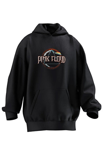 NMG TEKSTİL Unisex Premium Pamuk Siyah  Pink Floyd Dünya Baskılı 3 İplik Kapüşonlu Sweatshirt