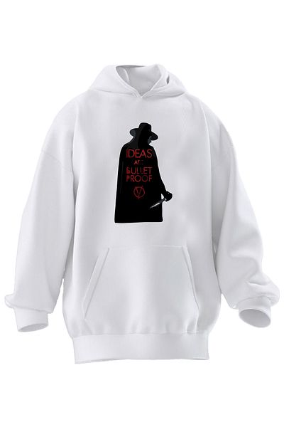 NMG TEKSTİL Φούτερ με κουκούλα Unisex Premium Cotton White Idea Sure Bullet με στάμπα με 3 νήματα