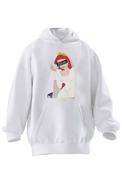 NMG TEKSTİL Φούτερ με κουκούλα Unisex Premium βαμβακερό λευκό στέμμα Princess με στάμπα με 3 νήματα