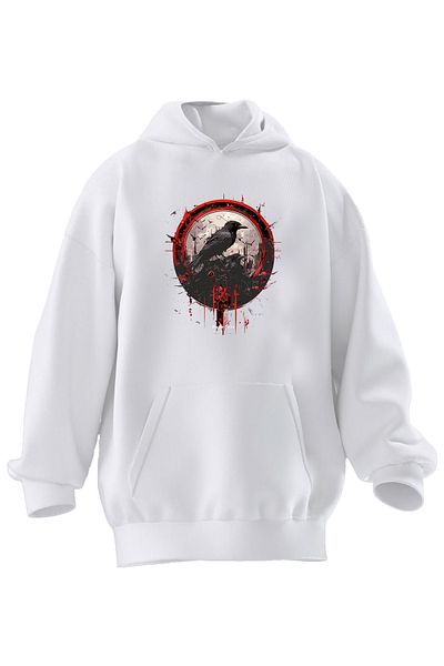 NMG TEKSTİL Φούτερ με κουκούλα Unisex Premium Cotton White Crow War με 3 νήματα