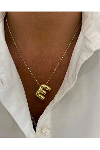 Genel Markalar Üç Boyutlu Çelik E Harfli Balon Gold Renk Kolye