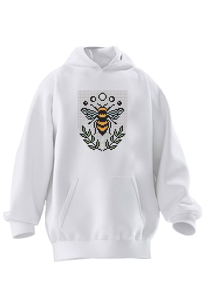 NMG TEKSTİL Φούτερ με κουκούλα Unisex Premium από βαμβακερό λευκό μοτίβο με 3 νήματα