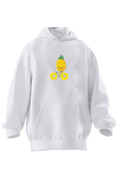 NMG TEKSTİL Λευκό ανανά με στάμπα - Unisex φούτερ με κουκούλα 3 νημάτων