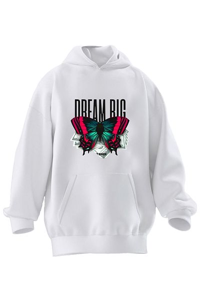 NMG TEKSTİL Φούτερ Unisex Premium Cotton White Dream Big με κουκούλα με 3 νήματα