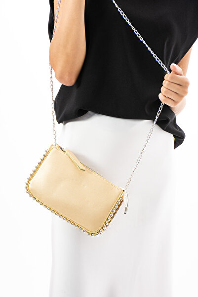 NBİBAGS Geantă de mână și de umăr pentru femei cu mini margele aurii