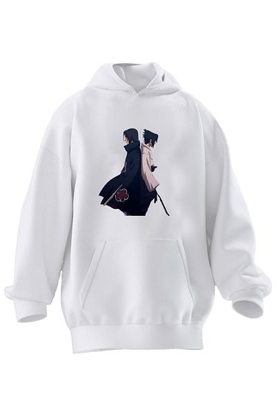 NMG TEKSTİL Ανδρικό φούτερ με στάμπα Anime Unisex Premium με λευκή κουκούλα - 3 νήματα