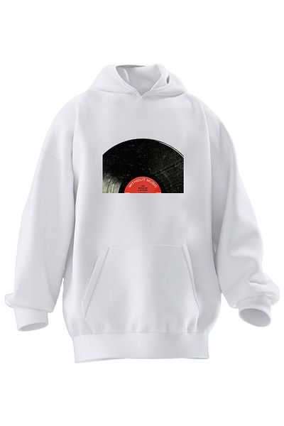 NMG TEKSTİL Φούτερ Unisex Premium Βαμβακερό Λευκό Πλάκα με στάμπα με κουκούλα 3 νημάτων