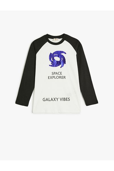 Koton Cotton Long Sleeve Crew Neck T-Shirt - Print Detail