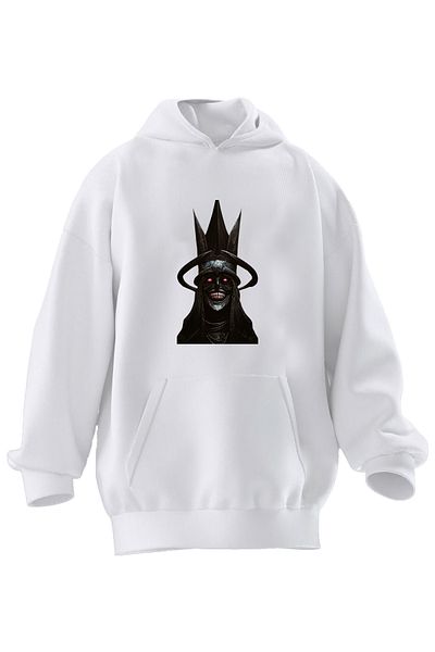 NMG TEKSTİL Φούτερ με κουκούλα Unisex Premium βαμβακερό λευκό στέμμα με στάμπα με 3 νήματα