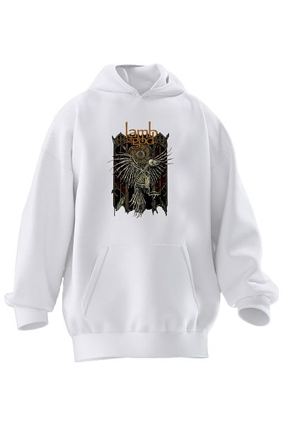 NMG TEKSTİL Φούτερ Unisex Premium Cotton White Lamb God με στάμπα με κουκούλα με 3 νήματα