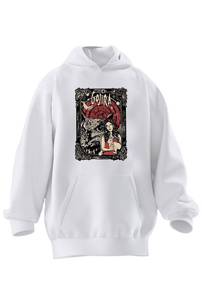 NMG TEKSTİL Φούτερ με κουκούλα Unisex Premium βαμβακερό λευκό Gojira με μοτίβο με 3 νήματα