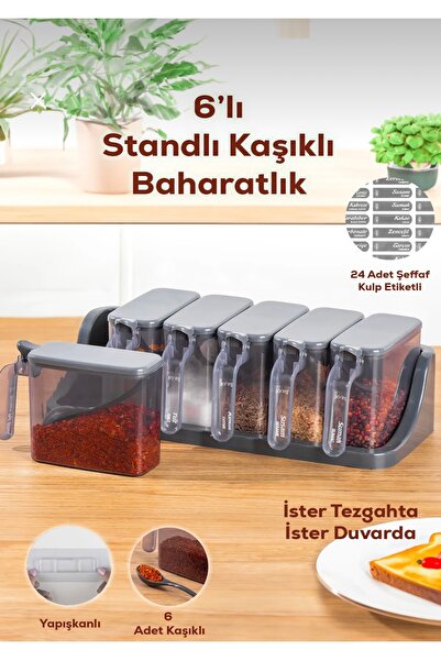 Home رف توابل كارينا مكون من 6 قطع مع ملعقة - سطح كونترتوب ومجموعة توابل مثبت...