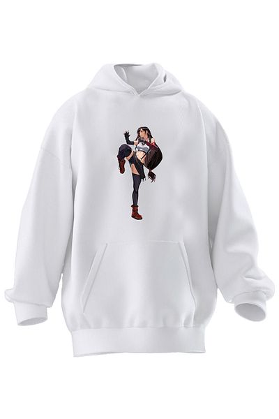 NMG TEKSTİL Φούτερ με κουκούλα Unisex Premium από βαμβακερό λευκό Judocu για κορίτσια με στάμπα 3 νημάτων