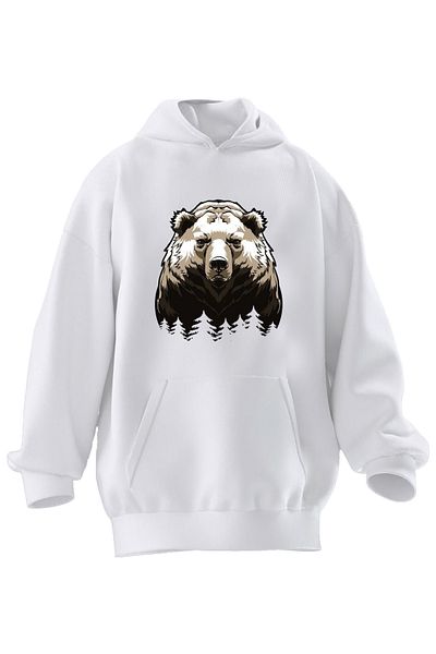 NMG TEKSTİL Φούτερ με κουκούλα Unisex Premium Cotton White Bear Shadows με στάμπα 3 νημάτων