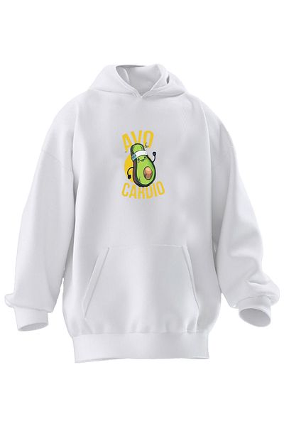 NMG TEKSTİL Φούτερ Unisex Premium Cotton White Avo Cardio με κουκούλα με 3 νήματα