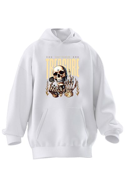 NMG TEKSTİL Φούτερ με κουκούλα Unisex με 3 νήματα White Treasure