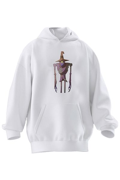 NMG TEKSTİL Φούτερ με κουκούλα Unisex Premium βαμβακερό λευκό χαμογελαστό πρόσωπο με στάμπα με 3 νήματα