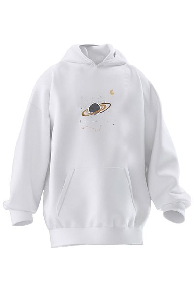 NMG TEKSTİL Φούτερ Unisex Premium Cotton White Saturn με κουκούλα με 3 νήματα