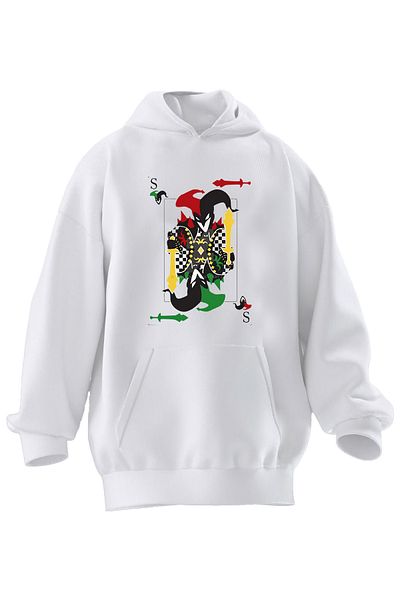 NMG TEKSTİL Φούτερ Unisex Premium Βαμβακερό Λευκό Joker Shaco με κουκούλα με 3 νήματα
