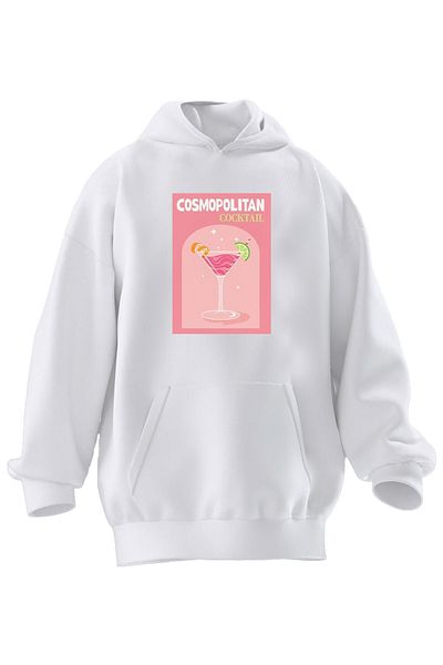 NMG TEKSTİL Φούτερ Unisex Premium Cotton White Cosmo Politan με κουκούλα με 3 νήματα