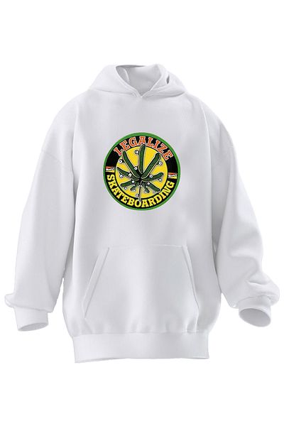 NMG TEKSTİL Φούτερ με κουκούλα Unisex Premium Cotton White Legalize Cactus με 3 νήματα