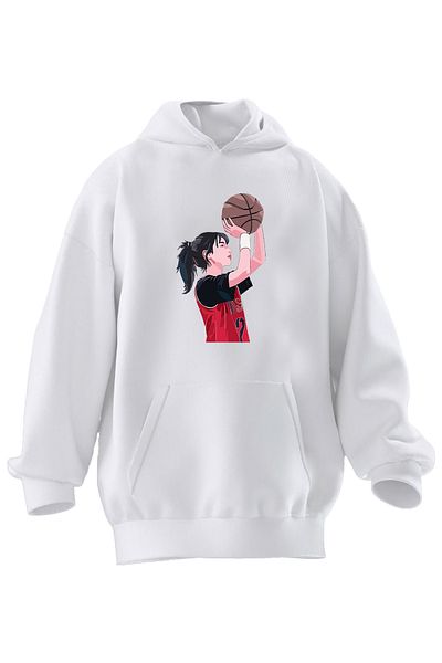 NMG TEKSTİL Unisex φούτερ με κουκούλα με λευκό μπάσκετ για νεαρή κοπέλα - 3 νήματα