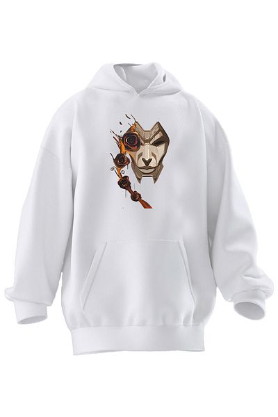 NMG TEKSTİL Φούτερ με κουκούλα Unisex Premium βαμβακερό λευκό Jhın Lol με στάμπα με 3 νήματα