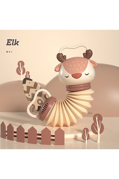 Choice سرير أطفال إلكتروني 2 في 1 من Elk مزود بقلادة على شكل أكورديون وعربة أطفال وجرس خشخيشة حسية للأطفال حديثي الولادة