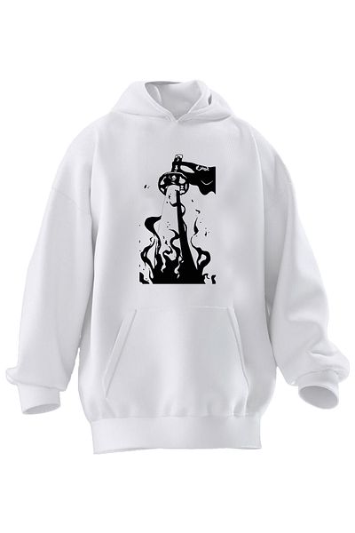 NMG TEKSTİL Φούτερ με κουκούλα Unisex Premium από βαμβακερό λευκό σπαθί σαμουράι με στάμπα 3 νημάτων