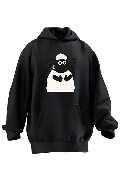 NMG TEKSTİL Φούτερ με κουκούλα Unisex Premium βαμβακερό μαύρο αρνί με ρίγες με στάμπα με 3 νήματα