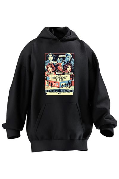NMG TEKSTİL Унисекс суитшърт с качулка и памук с щампа „Breakfast Club“ - 3 прежди