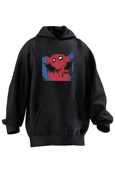 NMG TEKSTİL Hanorac unisex din bumbac cu glugă cu imprimeu Spiderman negru - 3 fire
